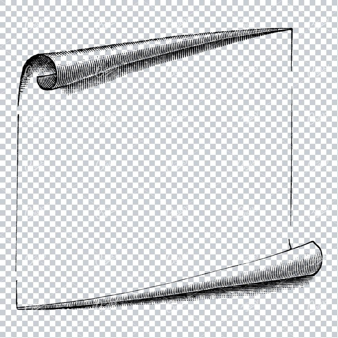 Old Line Art Illustration of Paper Curling / Border / Banner No.3