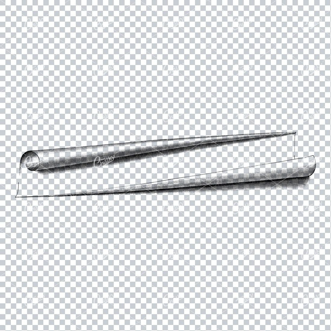 Old Line Art Illustration of Paper Curling / Border / Banner No.4