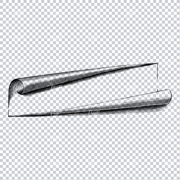 Old Line Art Illustration of Paper Curling / Border / Banner No.5