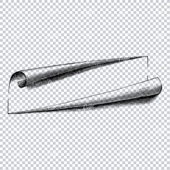 Old Line Art Illustration of Paper Curling / Border / Banner No.6