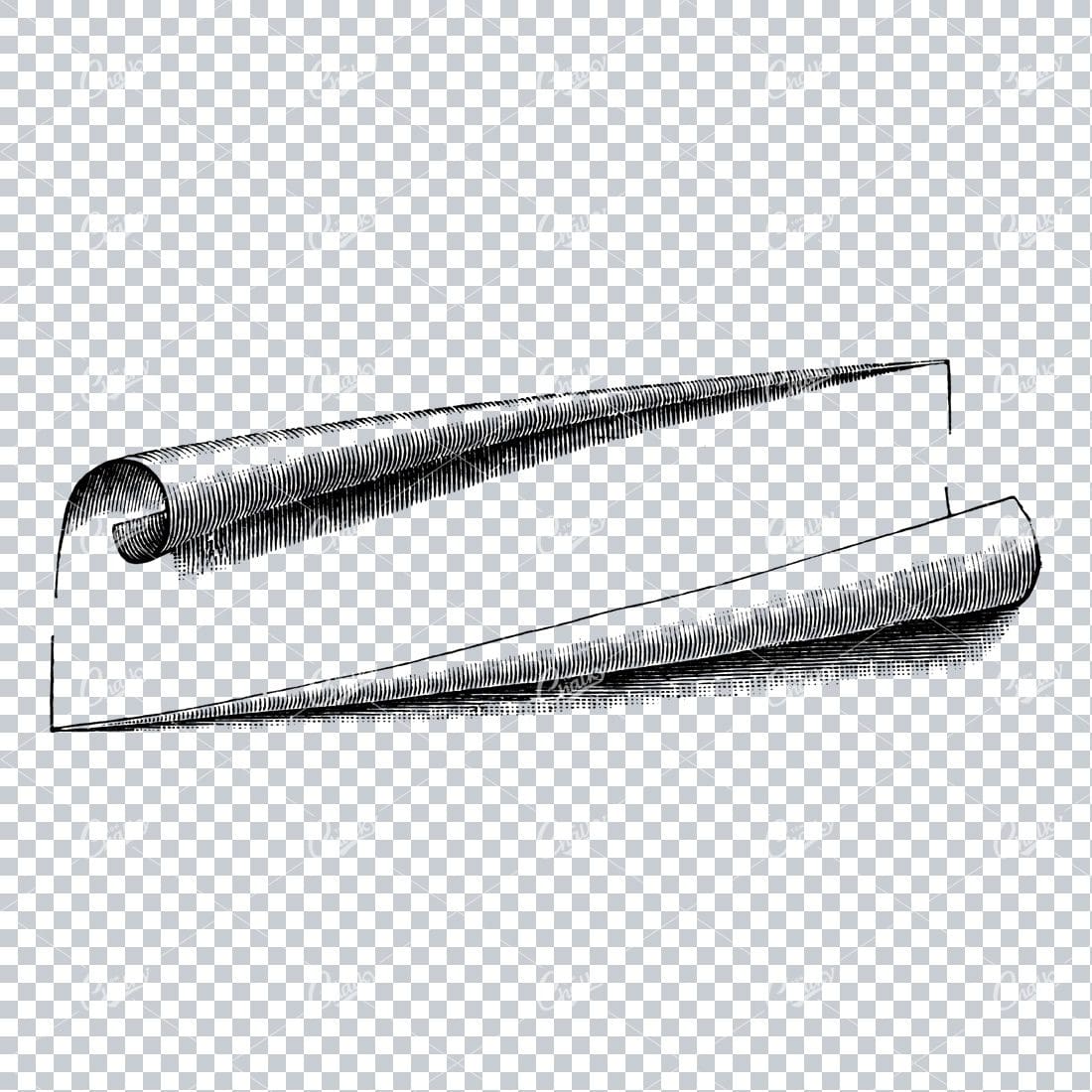 Old Line Art Illustration of Paper Curling / Border / Banner No.6