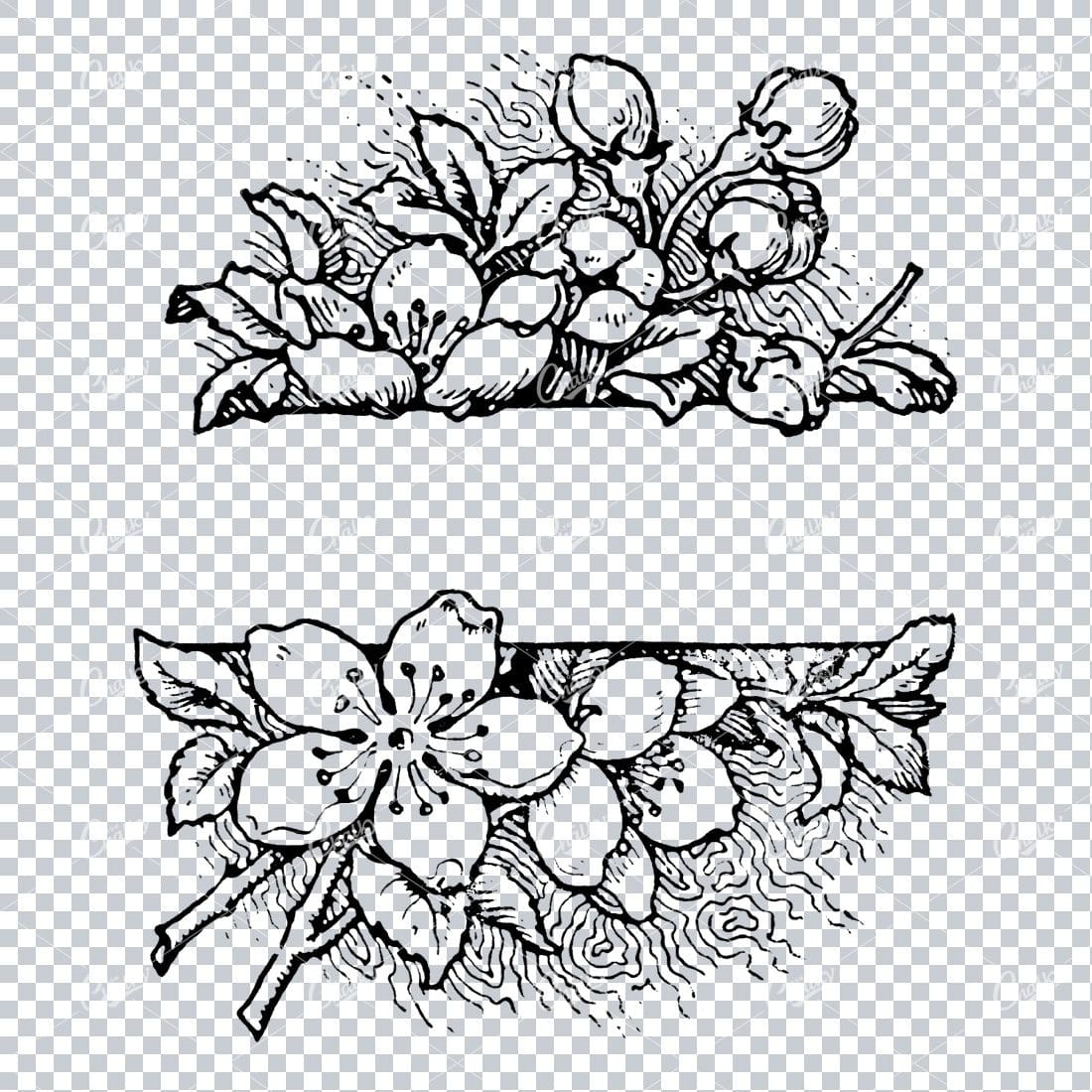 Small Floral Design Elements with Border / Banner Space in Center