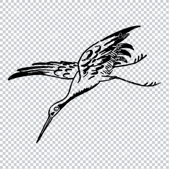 Line Art Illustration of a Flying Stork No.1