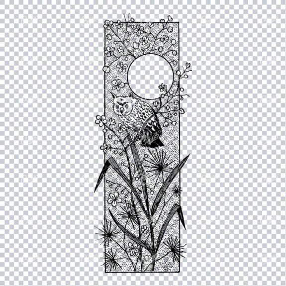 Japanese Inspired Illustration of an Owl on Branch with Logo Space