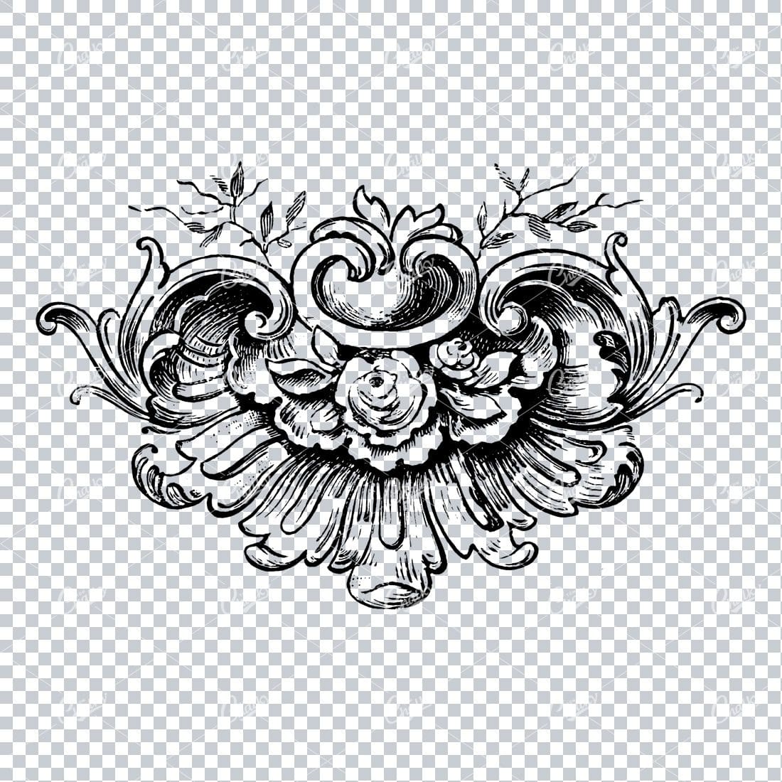 Antique Flourished Line Art Design Element No.18