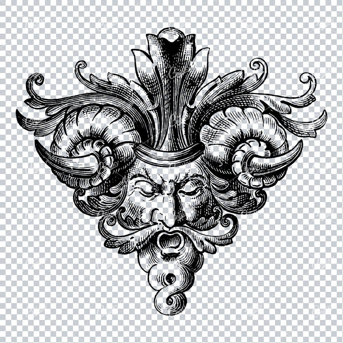 Antique Flourished Line Art Design Element No.19