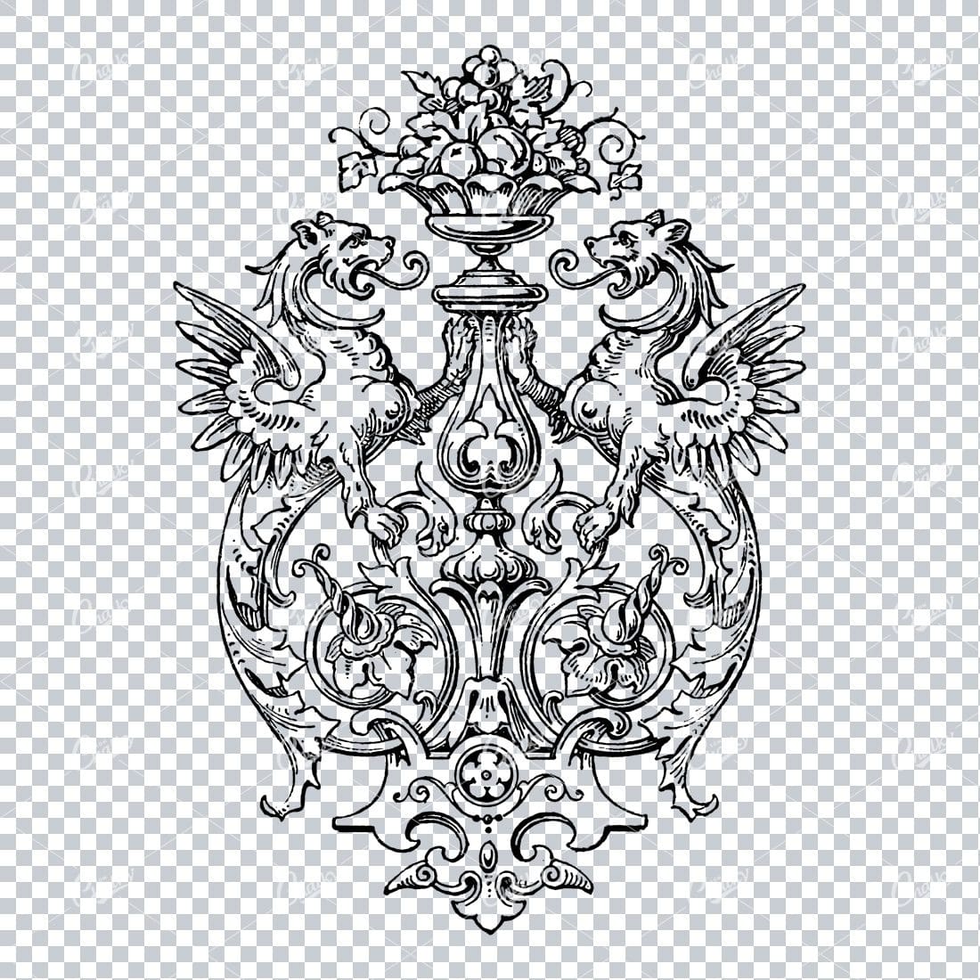 Antique Flourished Line Art Design Element No.30