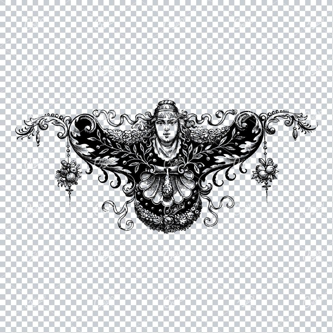 Antique Flourished Line Art Design Element No.32