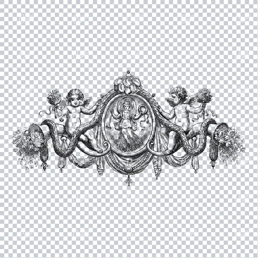 Antique Flourished Line Art Design Element No.34