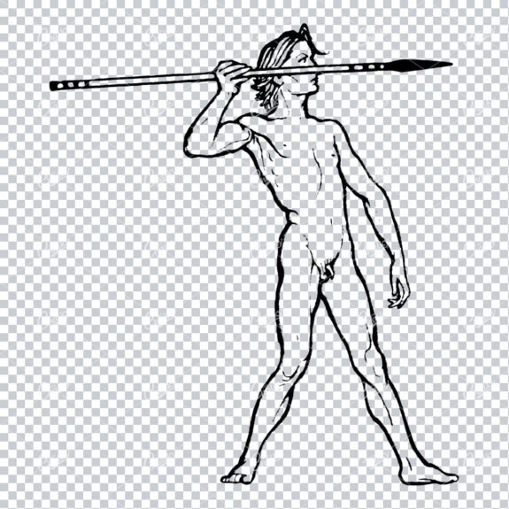 Line Art Illustration of Man Throwing Javelin