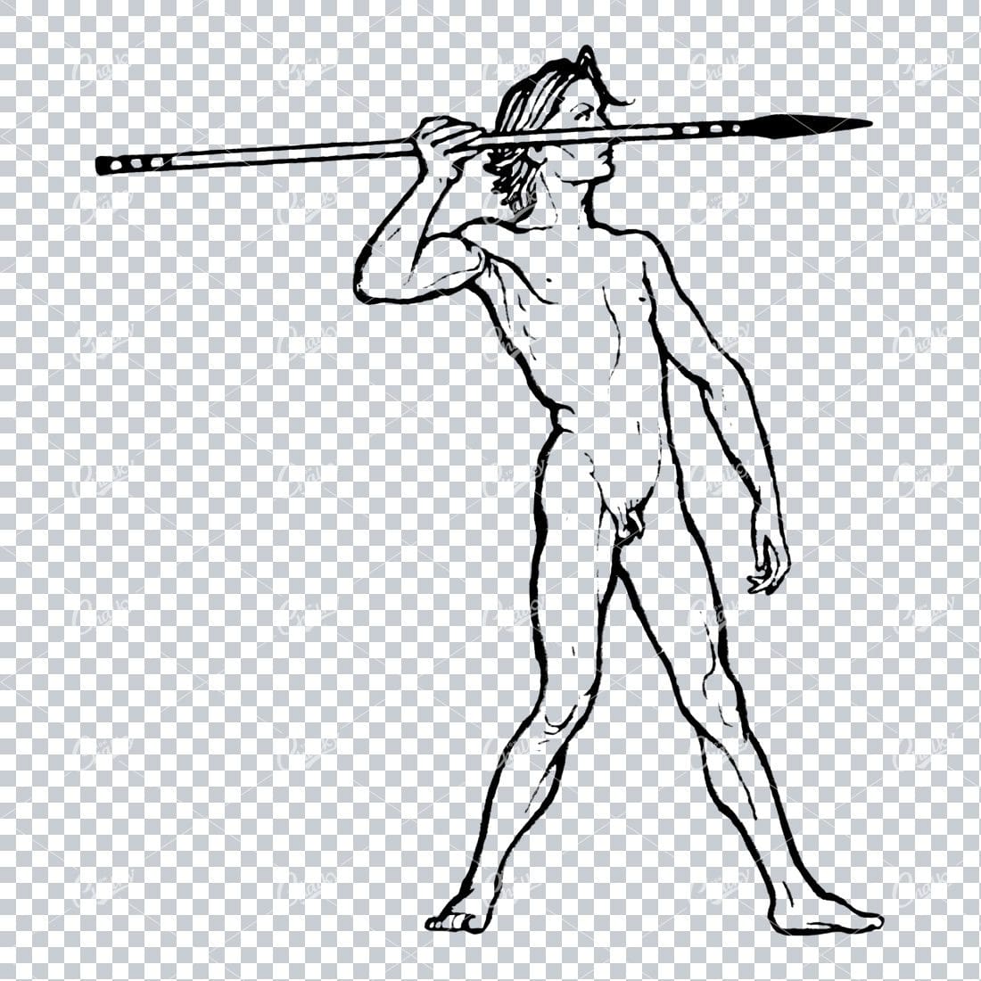 Line Art Illustration of Man Throwing Javelin