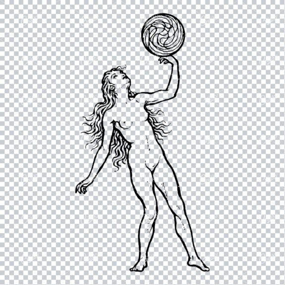 Vintage Line Art Illustration of Woman Hitting Volleyball