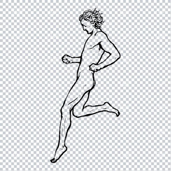 Vintage Line Art Illustration of a Man Jumping