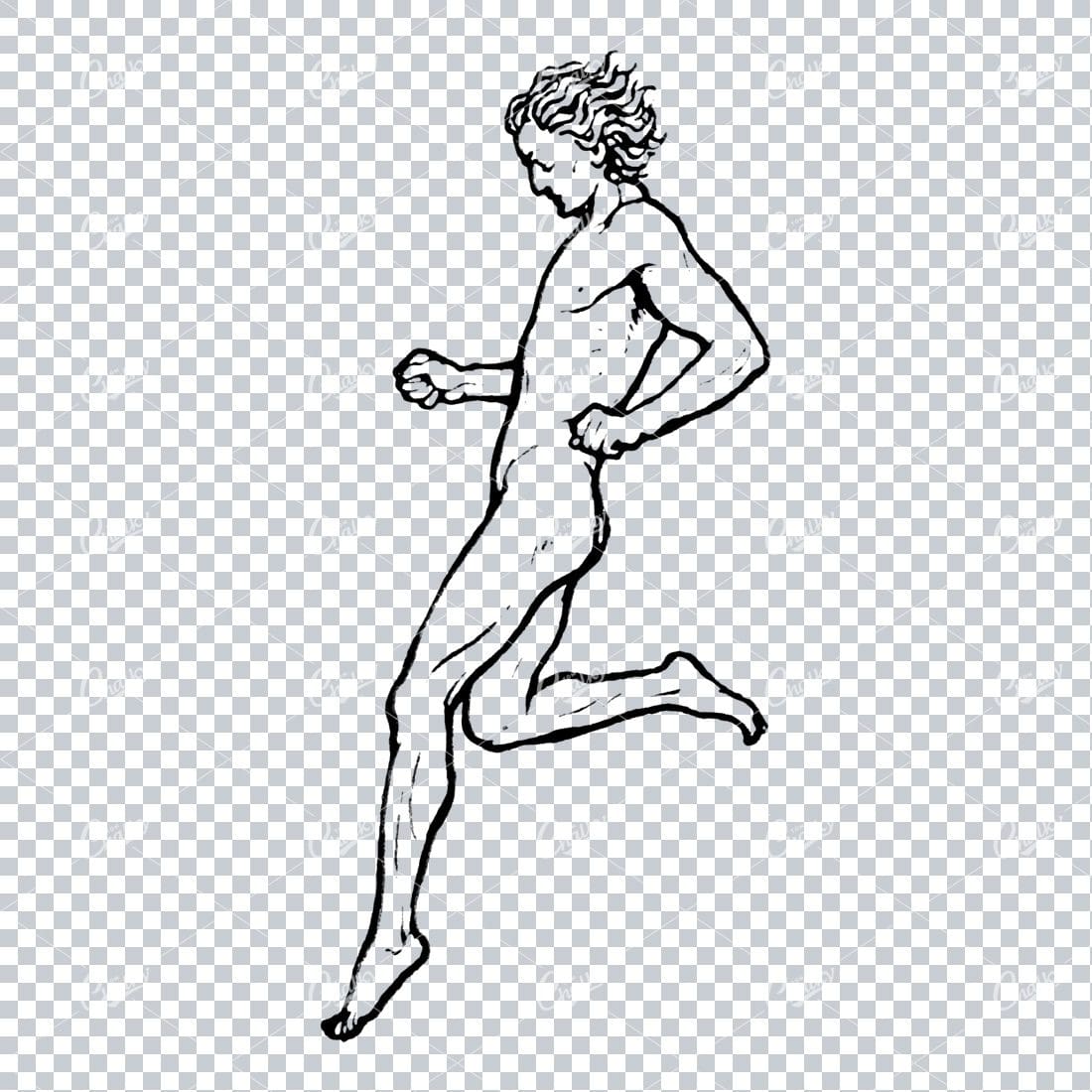 Vintage Line Art Illustration of a Man Jumping