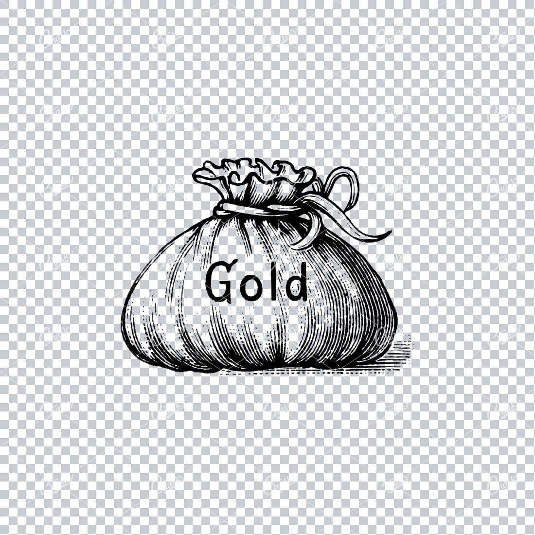 Line Art Illustration of a Bag of Gold