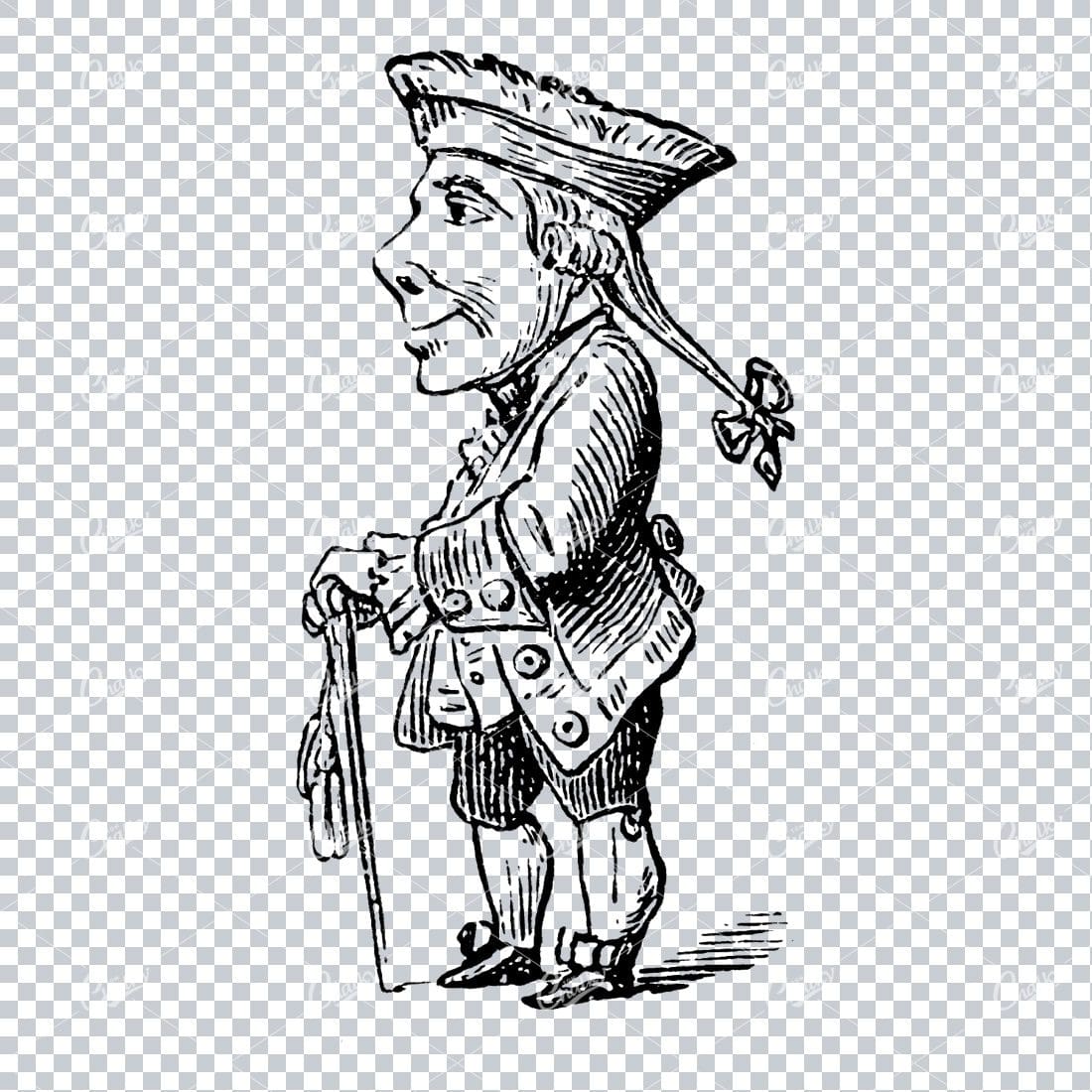Caricature Illustration of a Victorian Man with Staff