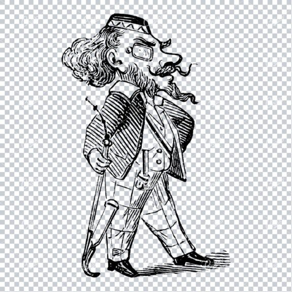 Caricature Illustration of a Victorian Man in Smoking Jacket Carrying Pipe