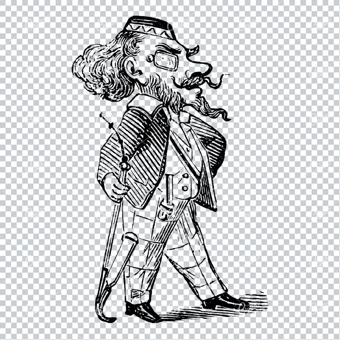 Caricature Illustration of a Victorian Man in Smoking Jacket Carrying Pipe