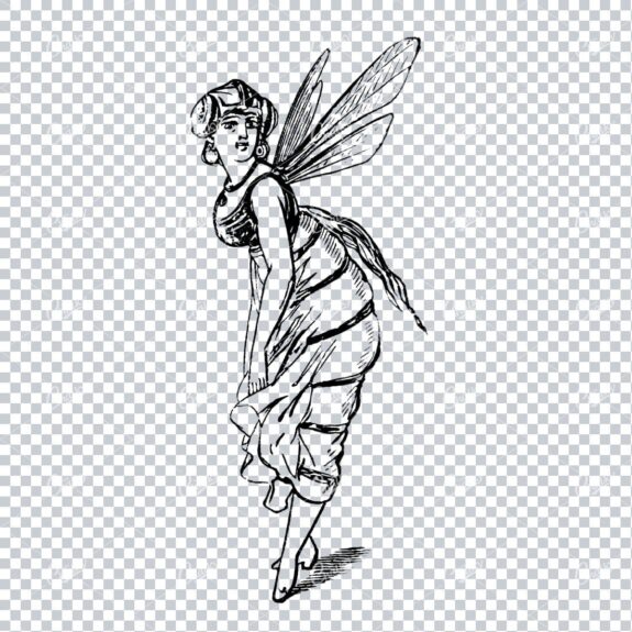 Line Art Illustration of a Lady in Fairy Fancy Dress
