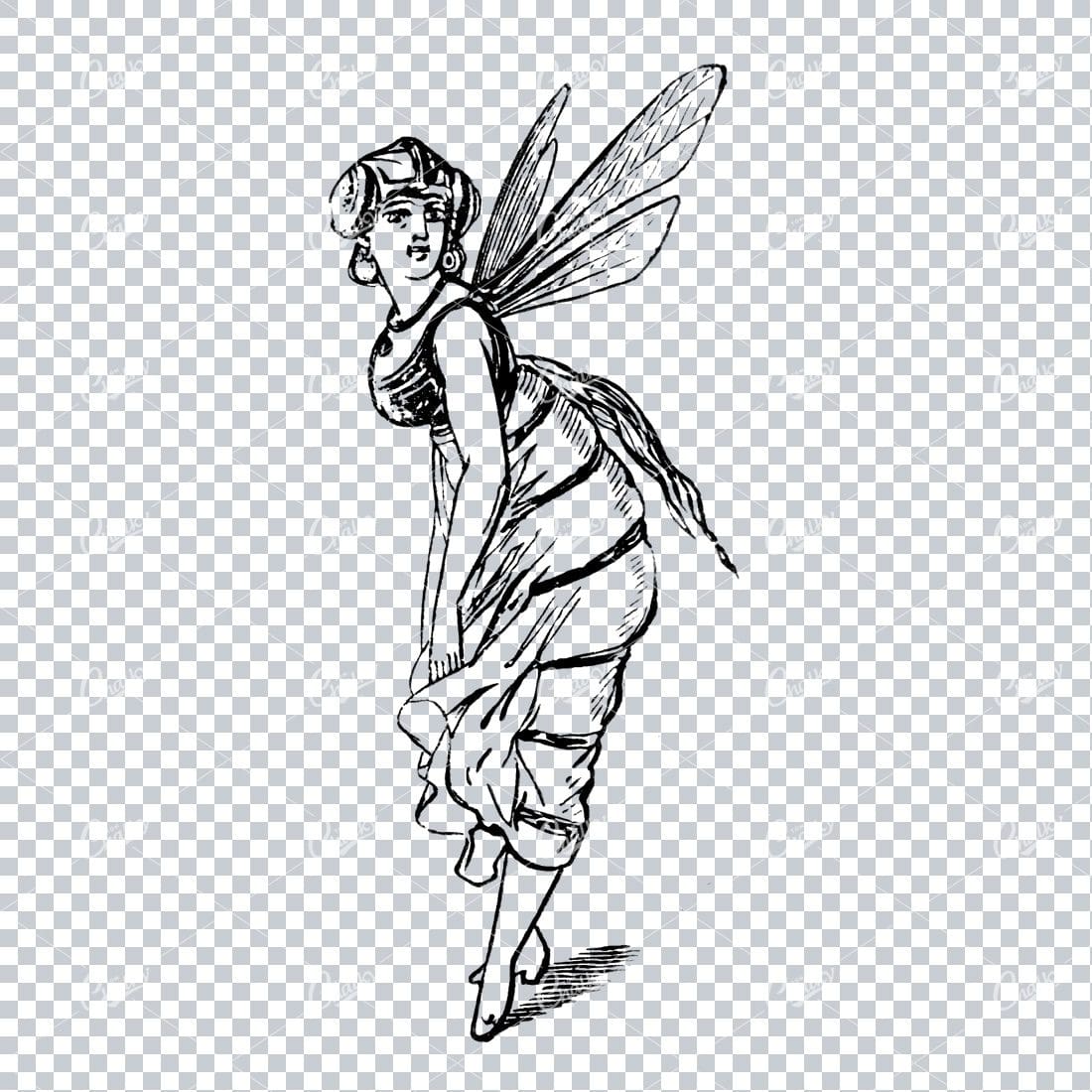Line Art Illustration of a Lady in Fairy Fancy Dress
