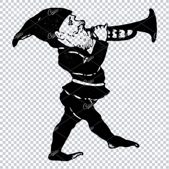 Caricature Illustration of a Gnome Playing the Trumpet