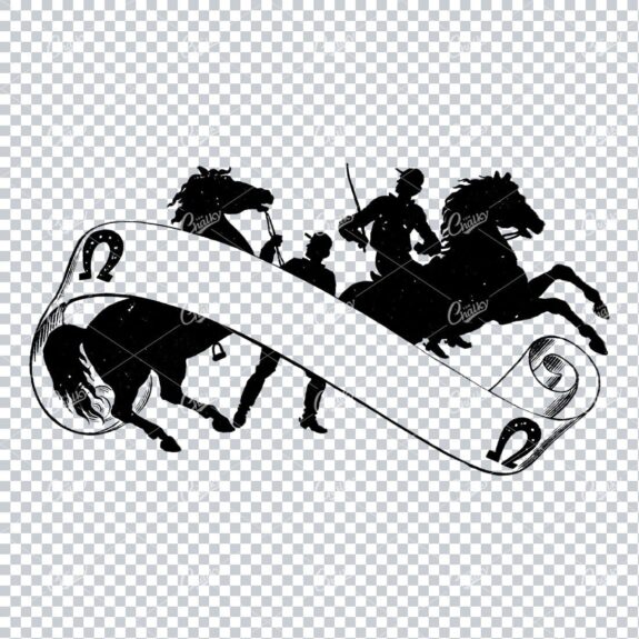 Horse Riding Illustration with Circled Banner / Ribbon