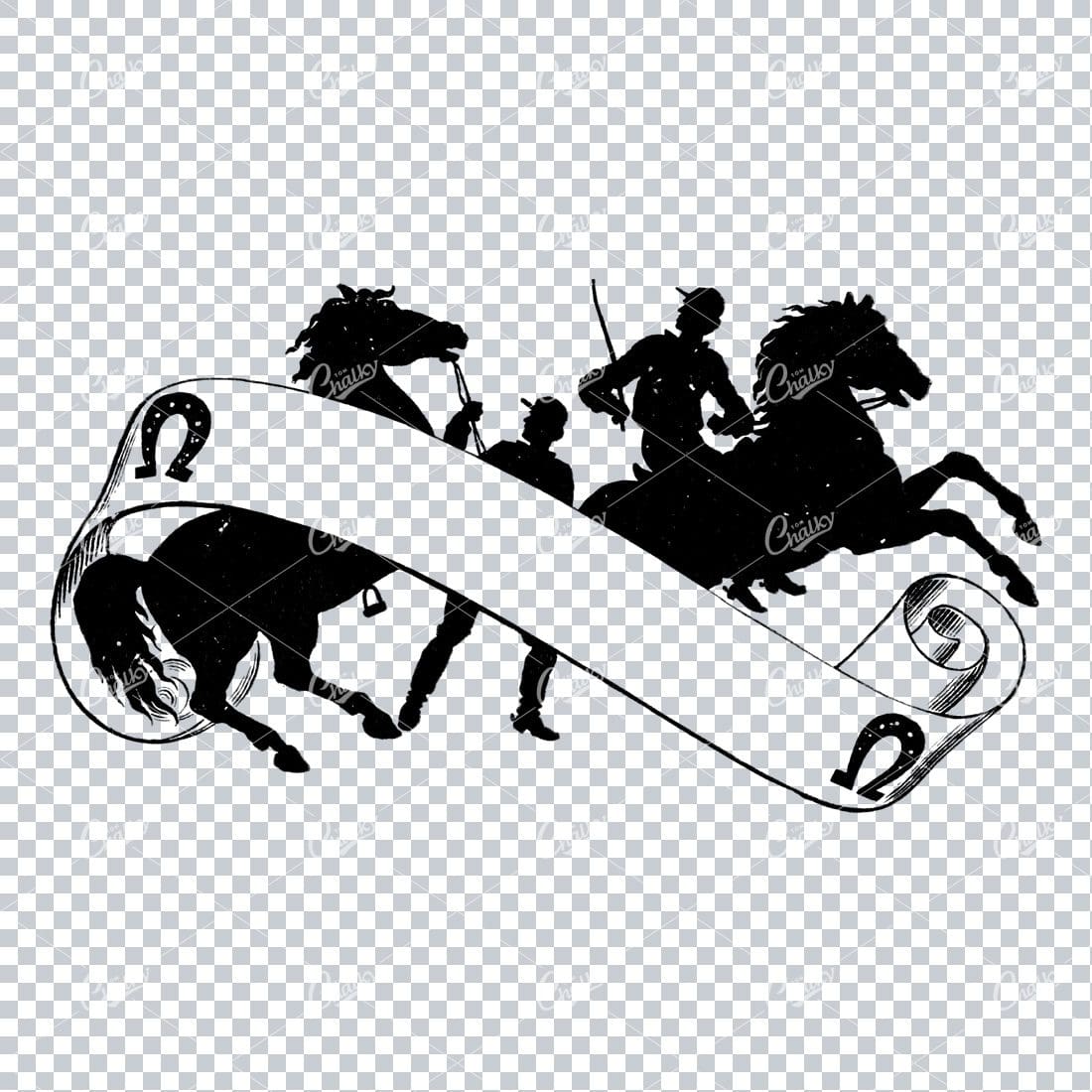 Horse Riding Illustration with Circled Banner / Ribbon