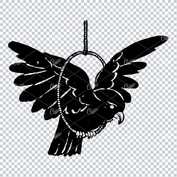 Vintage Line Art Illustration of a Bird Sat in Loop