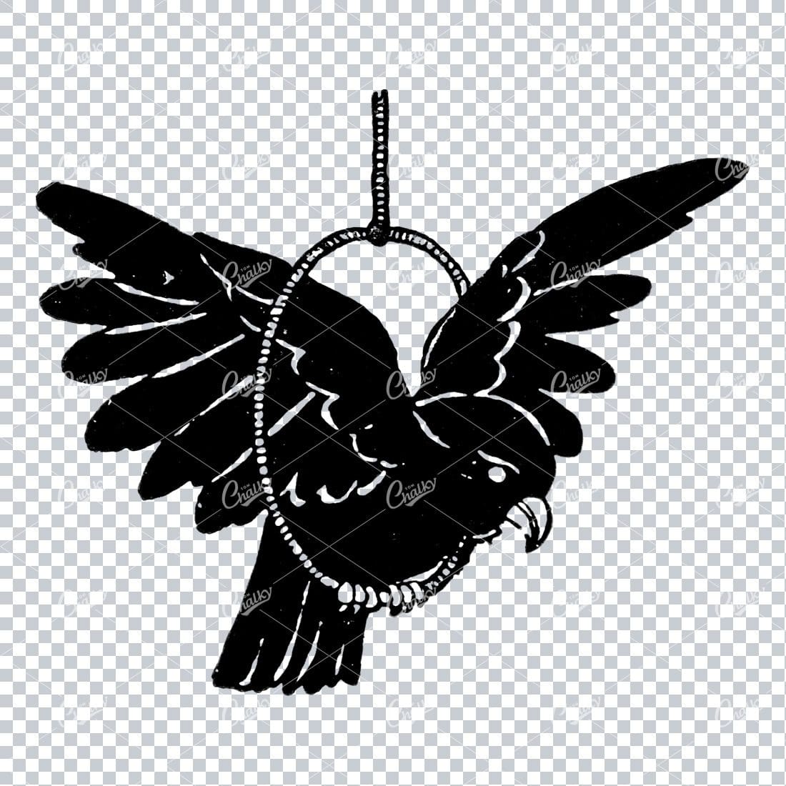 Vintage Line Art Illustration of a Bird Sat in Loop