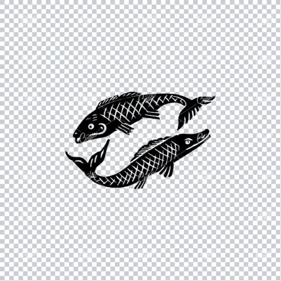 Vintage Line Art Illustration of Two Fishes