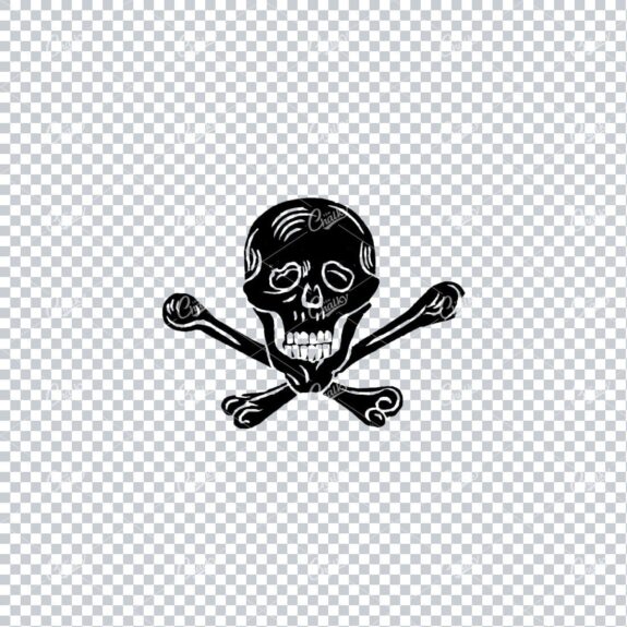 Vintage Line Art Illustration of a Skull with Crossbones No.5