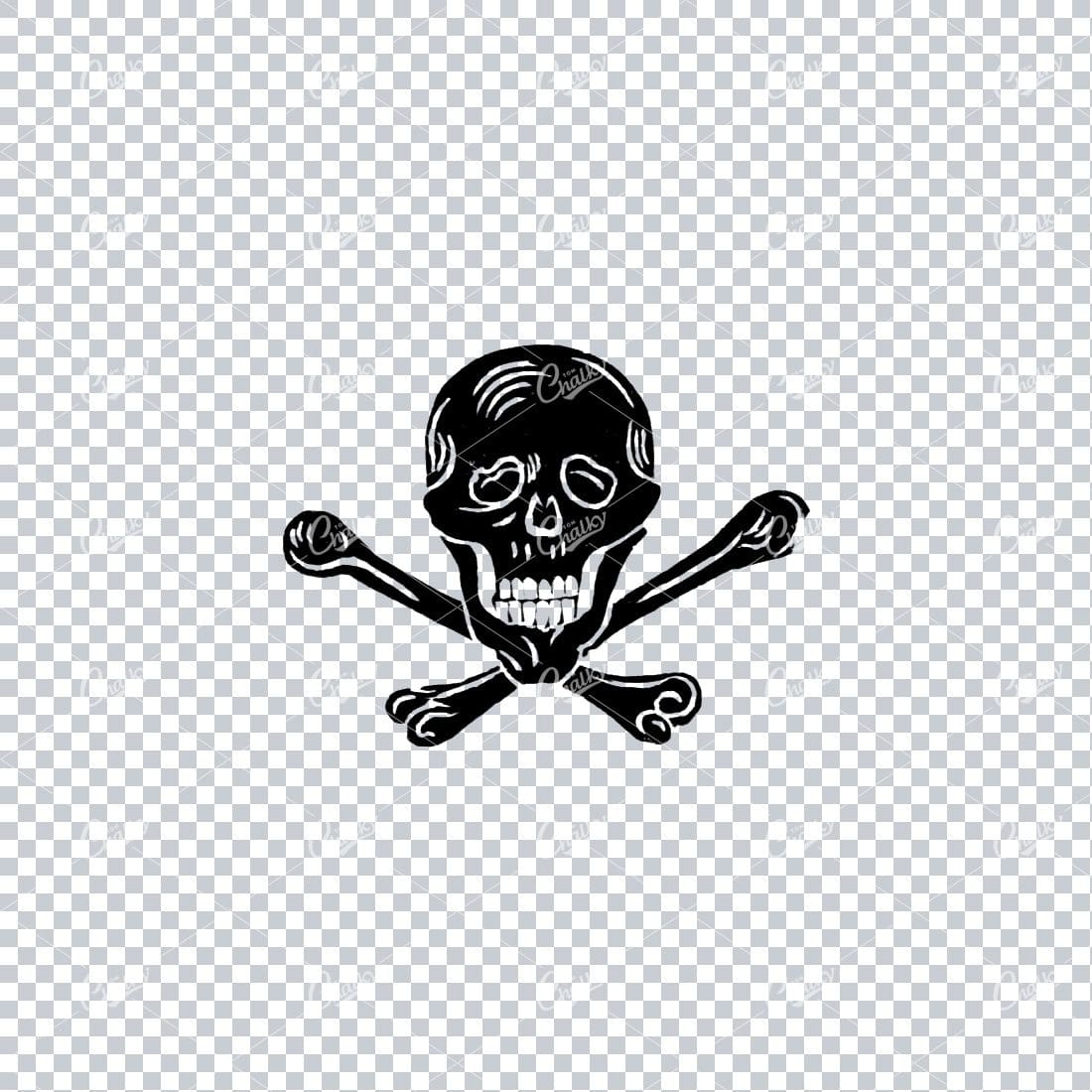 Vintage Line Art Illustration of a Skull with Crossbones No.5