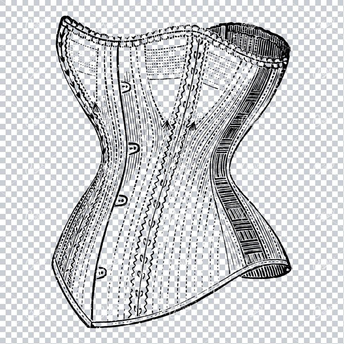 Vintage Fashion Line Art Illustration of a Woman's Corset