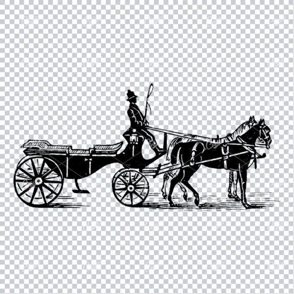 Vintage Line Art Drawing of a Horse Drawn Carriage No.1