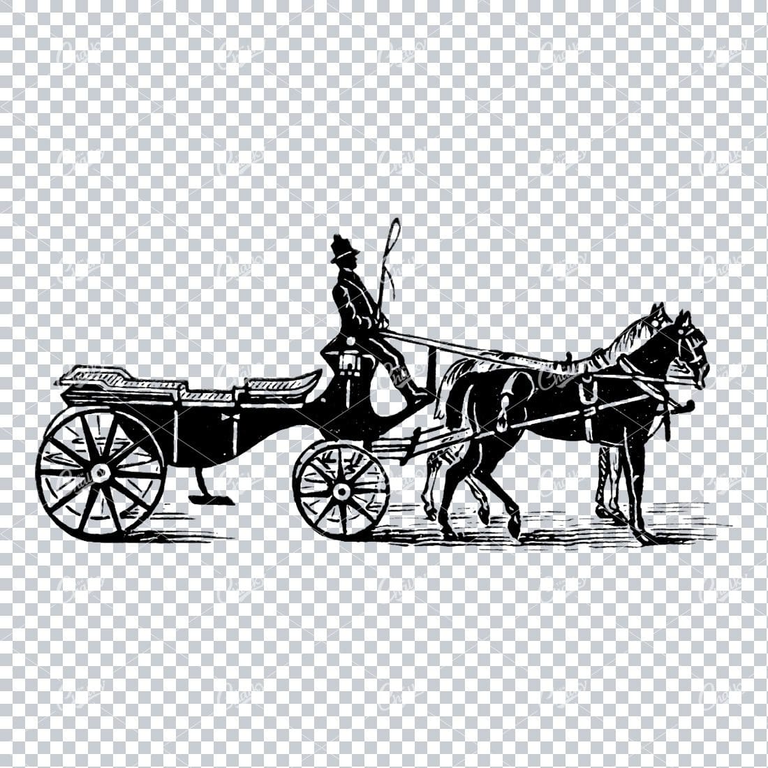 Vintage Line Art Drawing of a Horse Drawn Carriage No.1