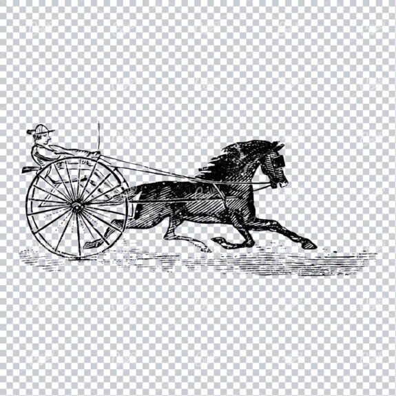 Vintage Line Art Drawing of a Horse Drawn Carriage No.2