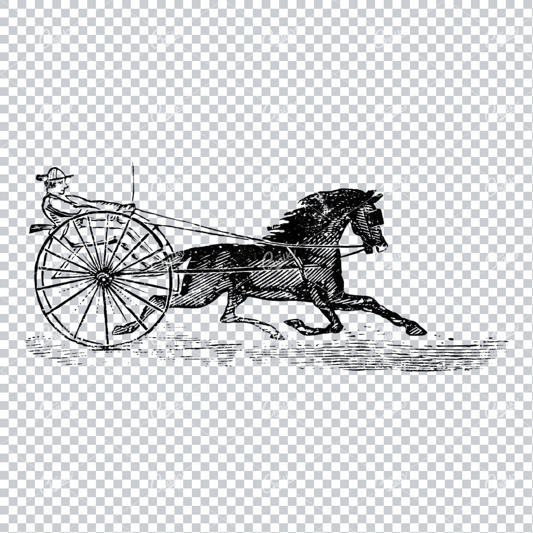 Vintage Line Art Drawing of a Horse Drawn Carriage No.2
