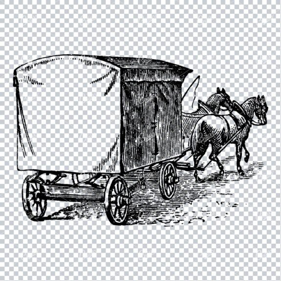 Vintage Line Art Drawing of a Horse Drawn Carriage No.3