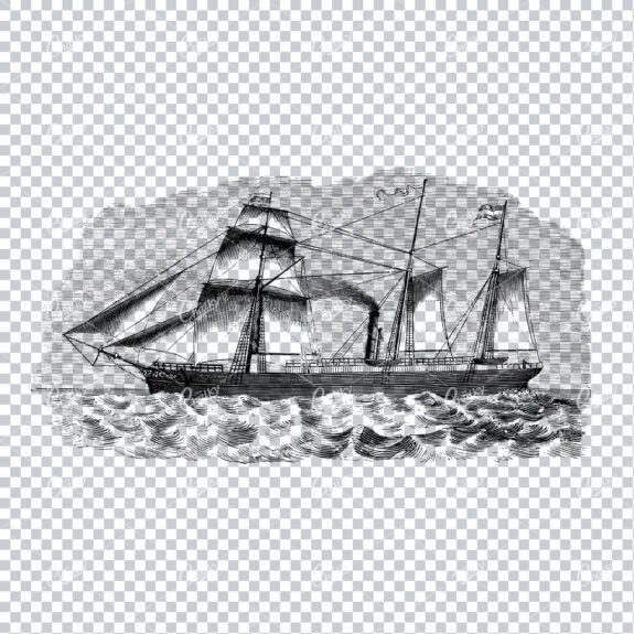 Detailed Illustration of an Old Ship Sailing the Sea No.1