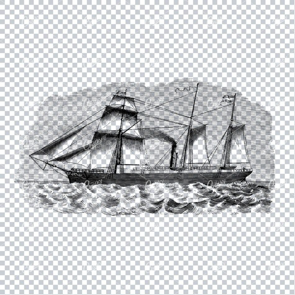 Detailed Illustration of an Old Ship Sailing the Sea No.1