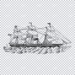 Detailed Illustration of an Old Ship Sailing the Sea No.3