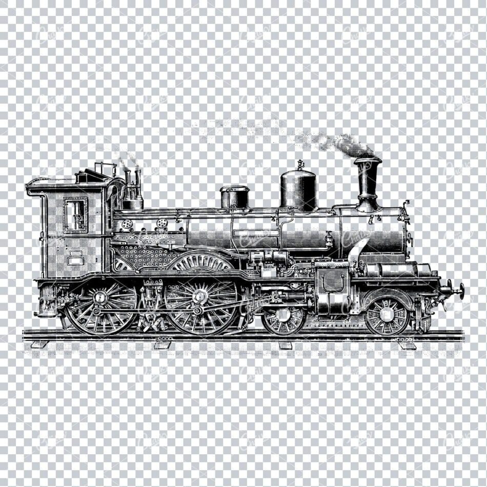 Detailed Illustration of an Old Steam Train No.4