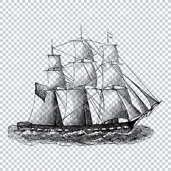 Detailed Illustration of an Old Ship Sailing the Sea No.5