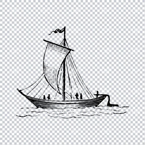 Detailed Illustration of an Old Ship Sailing the Sea No.6