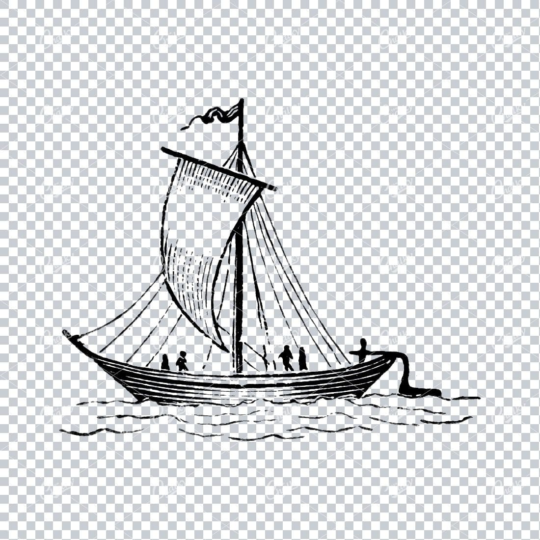 Detailed Illustration of an Old Ship Sailing the Sea No.6