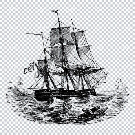 Detailed Illustration of an Old Ship Sailing the Sea No.7