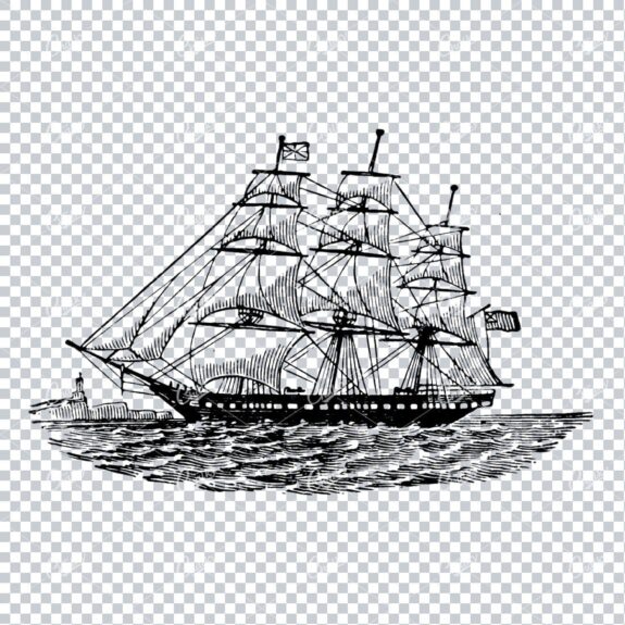 Detailed Illustration of an Old Ship Sailing the Sea No.9