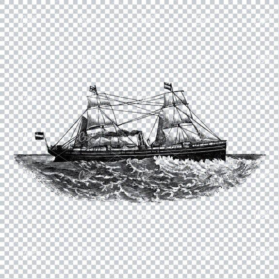 Detailed Illustration of an Old Ship Sailing the Sea No.10