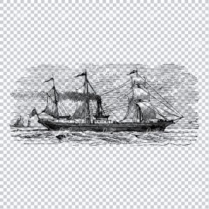Detailed Illustration of an Old Ship Sailing the Sea No.12