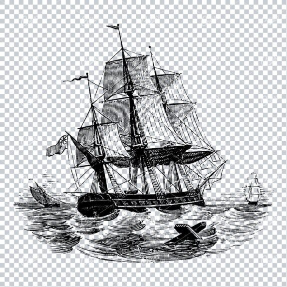 Detailed Illustration of an Old Ship Sailing the Sea No.13